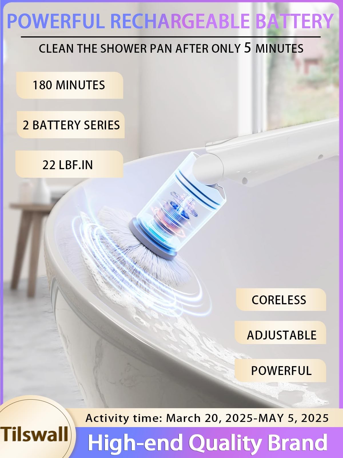 Cordless Electric Spin Scrubber – IPX7 Waterproof Cleaning Brush with 180Min …