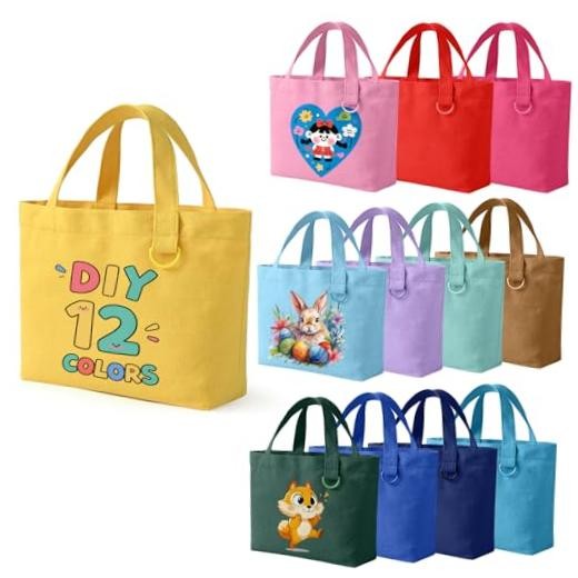 1 | | 24 Pack Small Canvas Tote Bags, Mini Tote Bags Bulk for 12 Multicolour