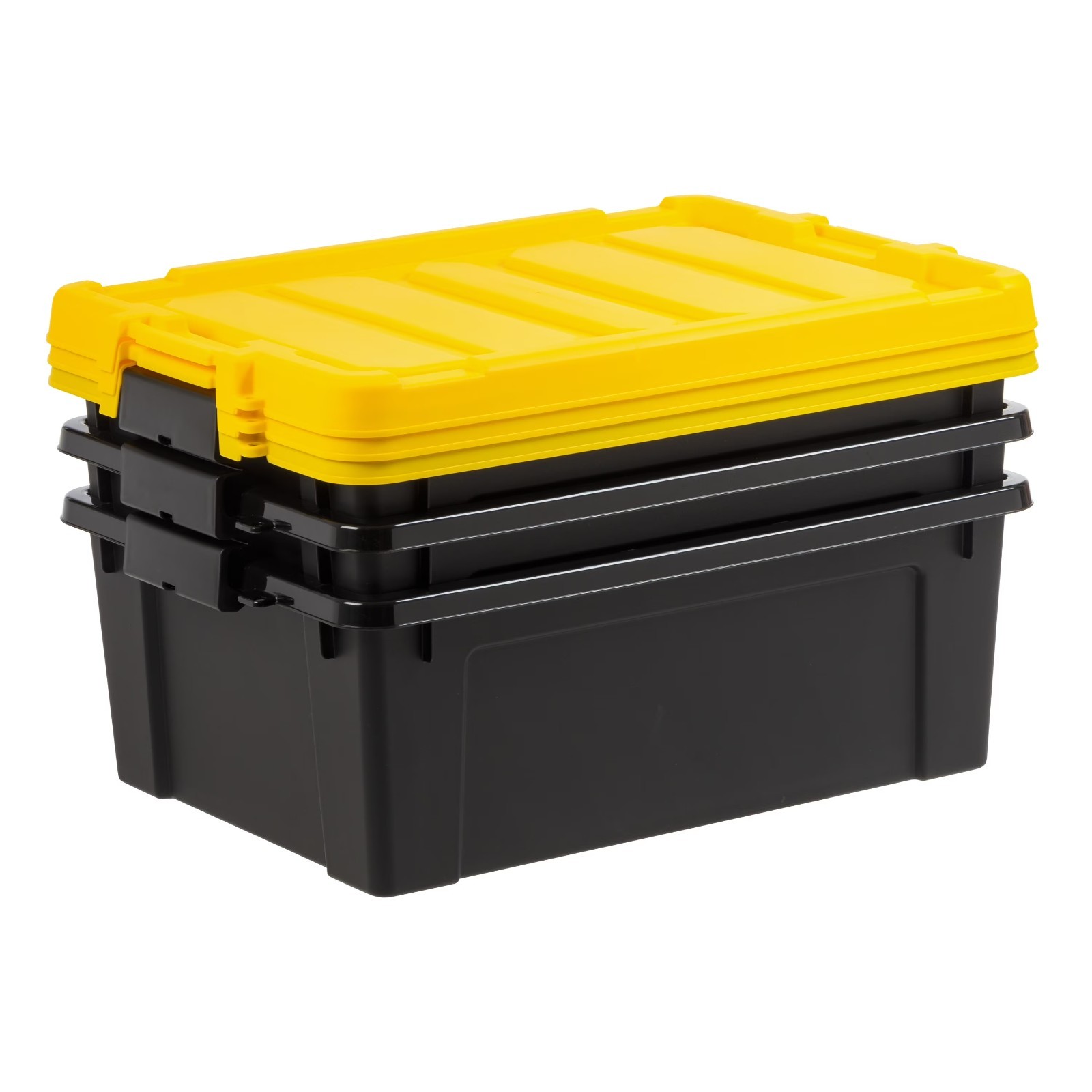 IRIS 12 Gallon Plastic Latching Storage Bin Tote Lid Black 3-Pack