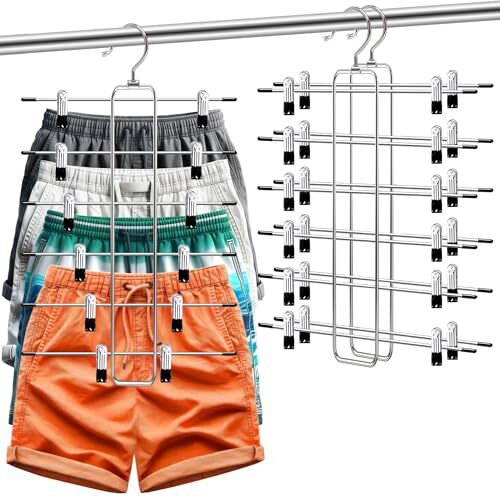 2 Pack Closet-Organizers-and-Storage,6 Tier Mens-Shorts Pants 2 Pack-silver