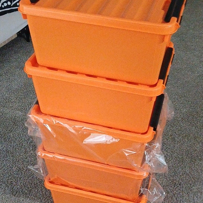 Orange Plastic Stackable Lidded Storage Container Box, Rectangular Freestanding