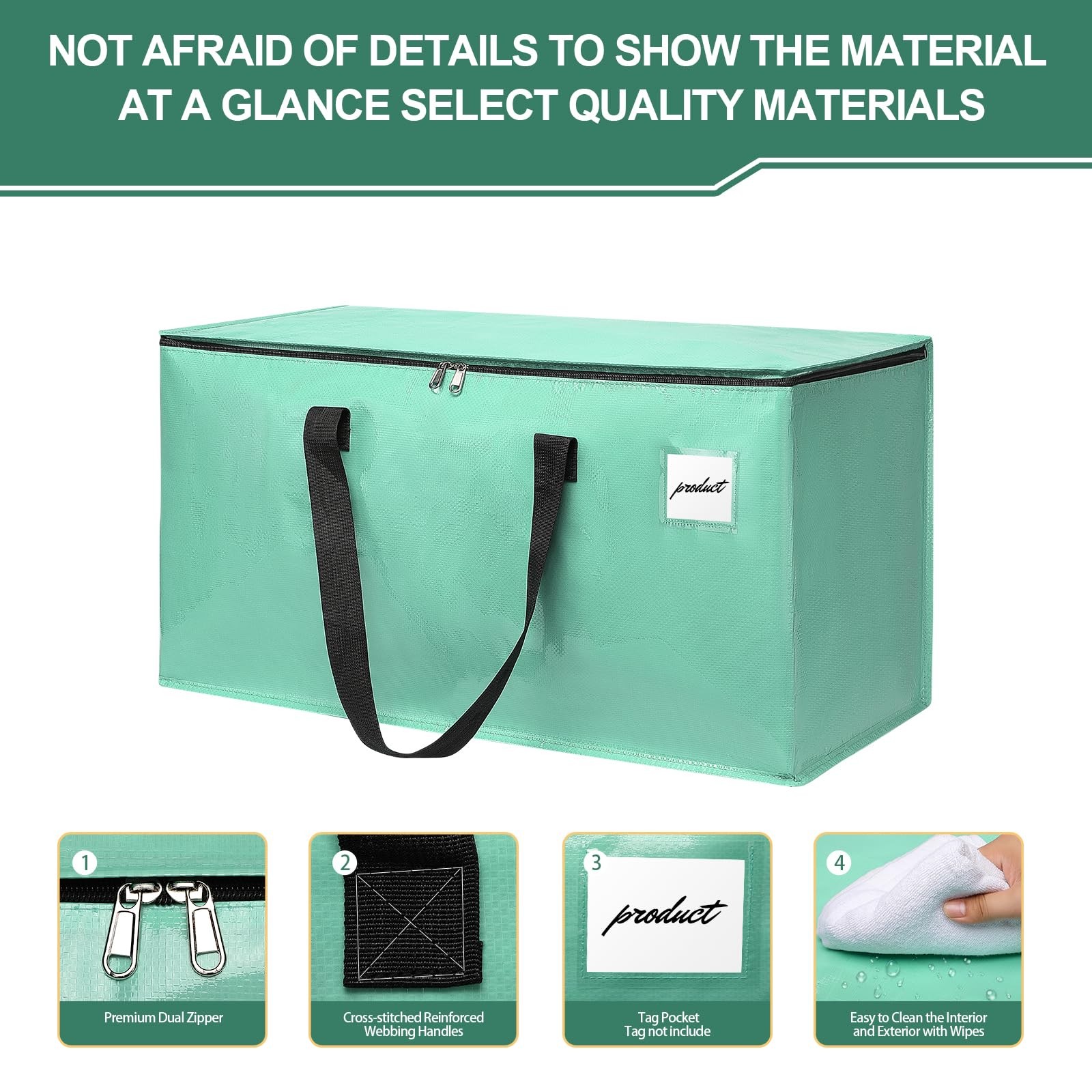 Mint Green Extra Large Heavy Duty Moving Bags Storage Totes with Zippers Set