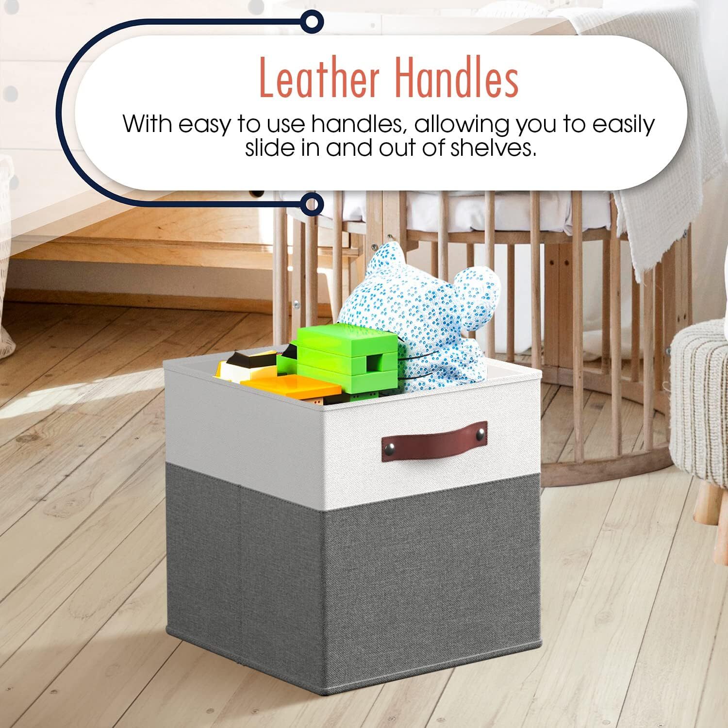 13×13 Storage Cube Box, Foldable Storage Box, 6-Piece Set, White/Gray