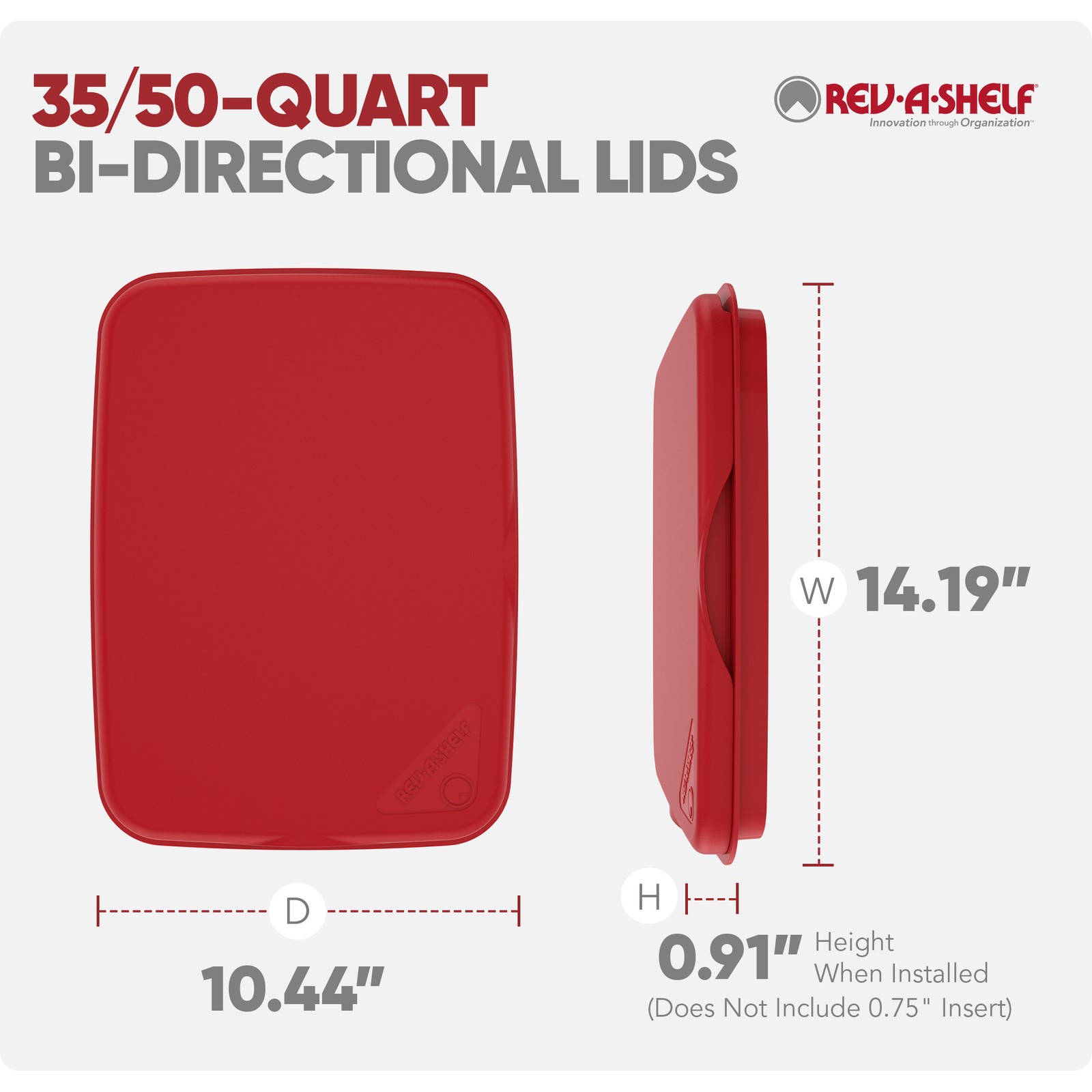 Rev-A-Shelf Kitchen Waste Container & Trash Can Lid, Fits 35 & 50 Qt, Red
