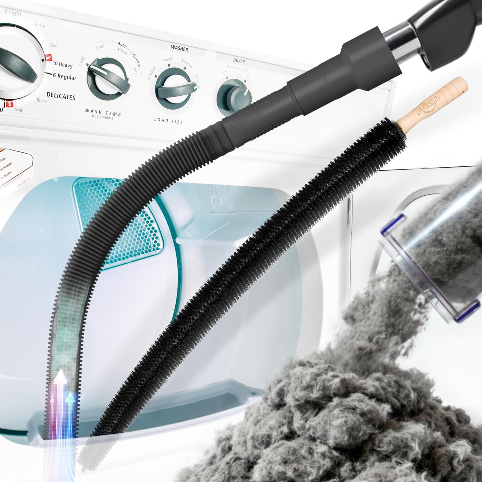Holikme 2 Pieces Dryer Vent Cleaner Kit, Lint Vacuum Attachment Black