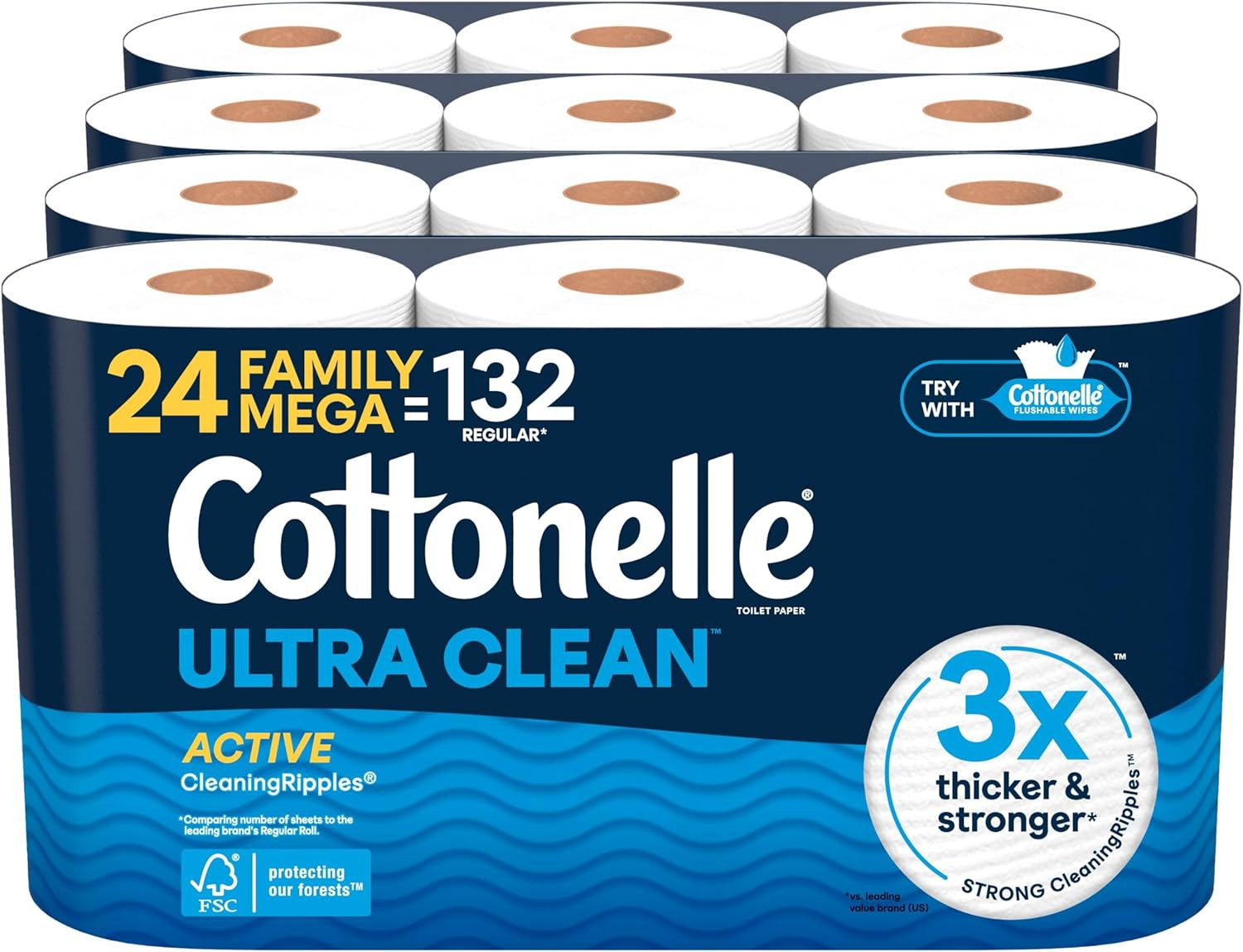 Ultra Clean Toilet Paper 24 Family Mega Rolls =132 Regular Strong Soft