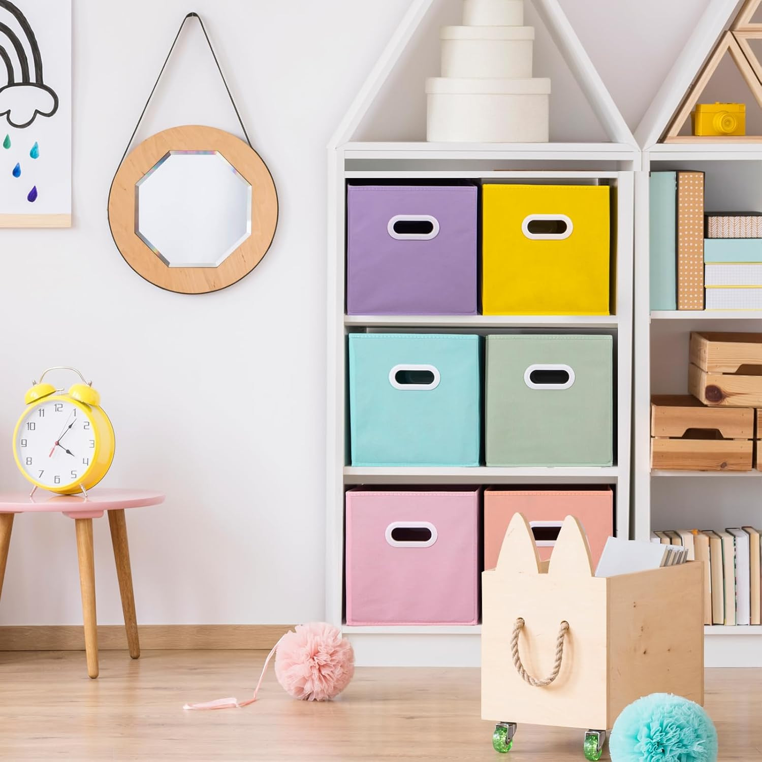 Fabric Storage Cubes Bins, 11 Inch Fun Colored Foldable Storage Baskets with Dua