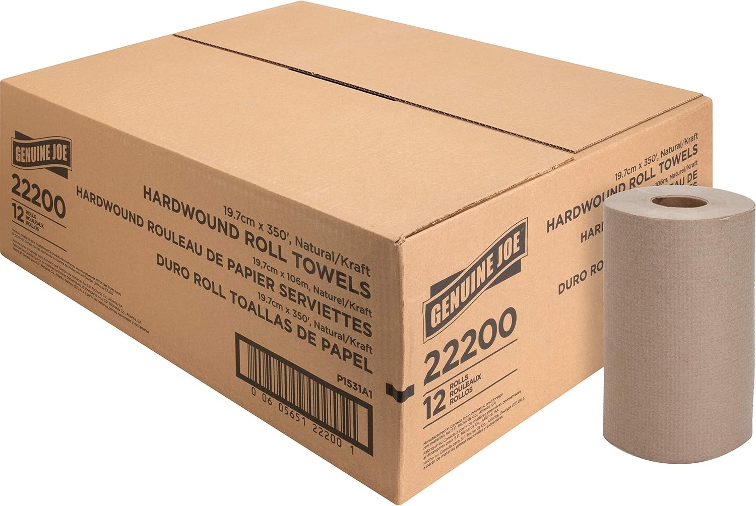 Hardwound Roll Towels, Kraft, 7.9″ x 350′, 12 Count