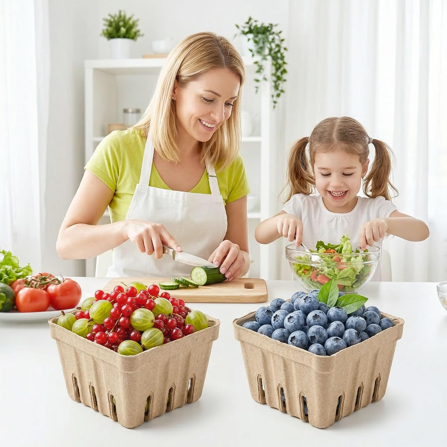 30 Pack Natural Fiber Berry Baskets Vented Produce Trays Fruit Vegetable Storage