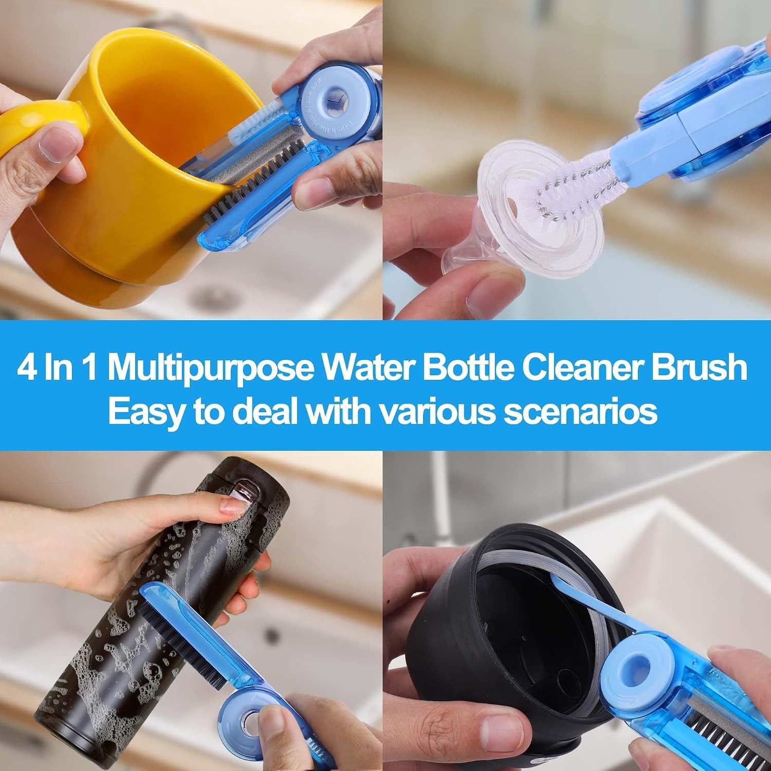 4 in 1 Multifunctional Cleaning Brush,3 Pack Water Bottle Cleaner Brush,Bottle