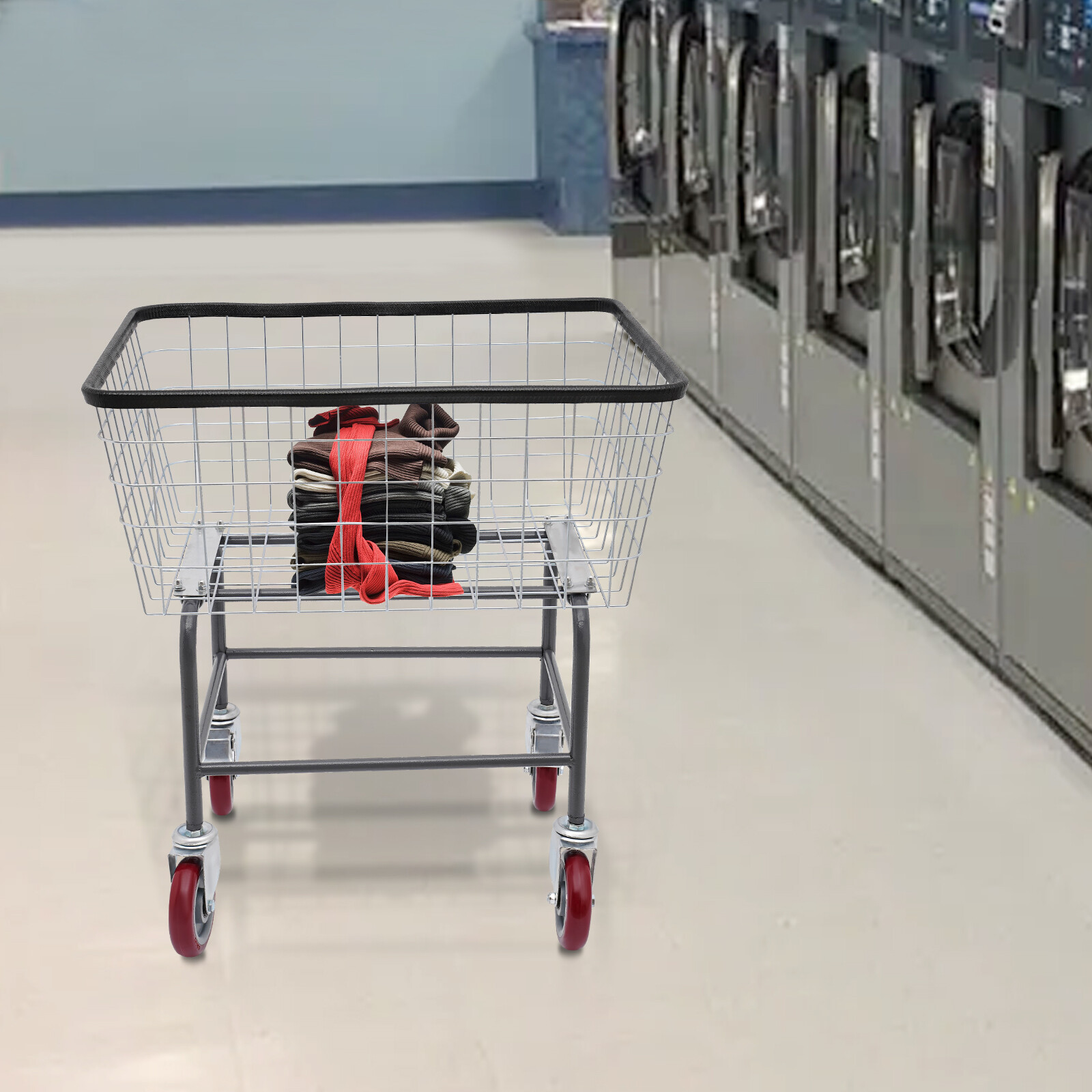Steel Wire Laundry Cart Laundry Basket Commercial Laundry Cart With Wheels