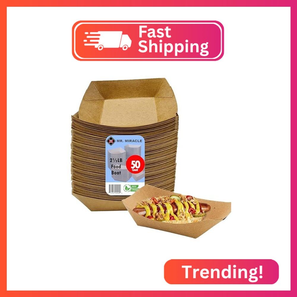 Mr Miracle Paper Food Trays, Kraft Paper. Medium (2.5LB). 50 Pack, Disposable, R