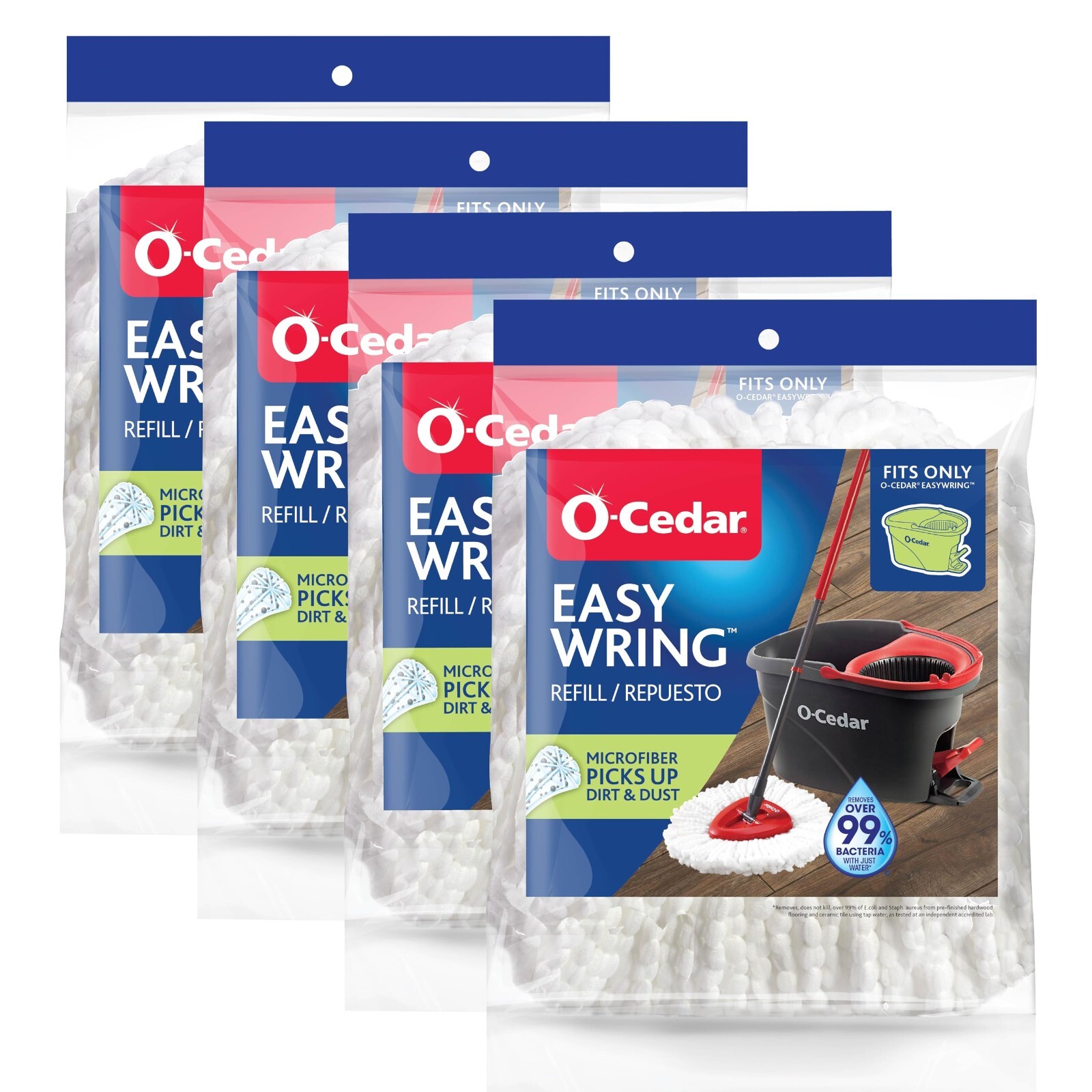 O-Cedar EasyWring Spin Mop Microfiber Refill (Pack of 4) Brand New
