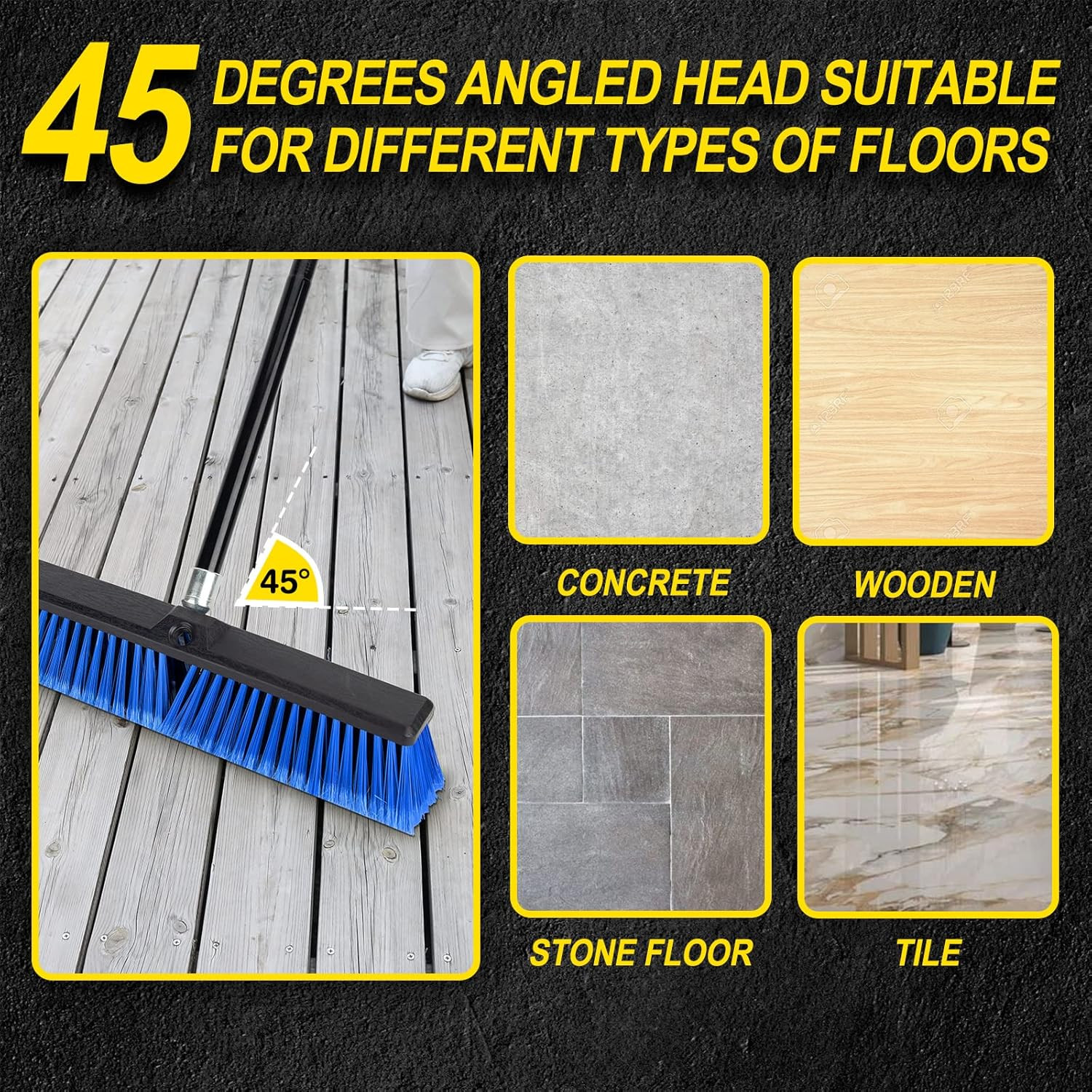 18 Inches Outdoor Push Broom Heavy Duty Shop Broom with 63″ Long Handle for Deck