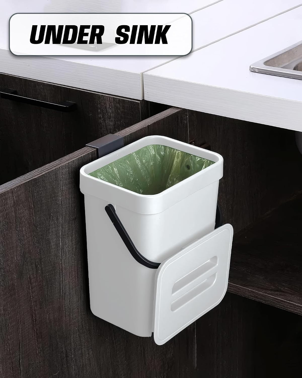 1.3 Gal Compost Bin, Hanging Small Trash Can with Lid, 5L/White | Hanging, Ad…