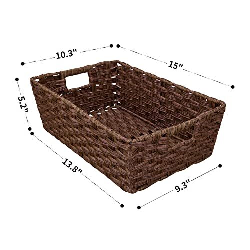 Large Wicker Storage Basket Metal Frame Set Of 2 Washable Waterproof 15″ X 10.3″