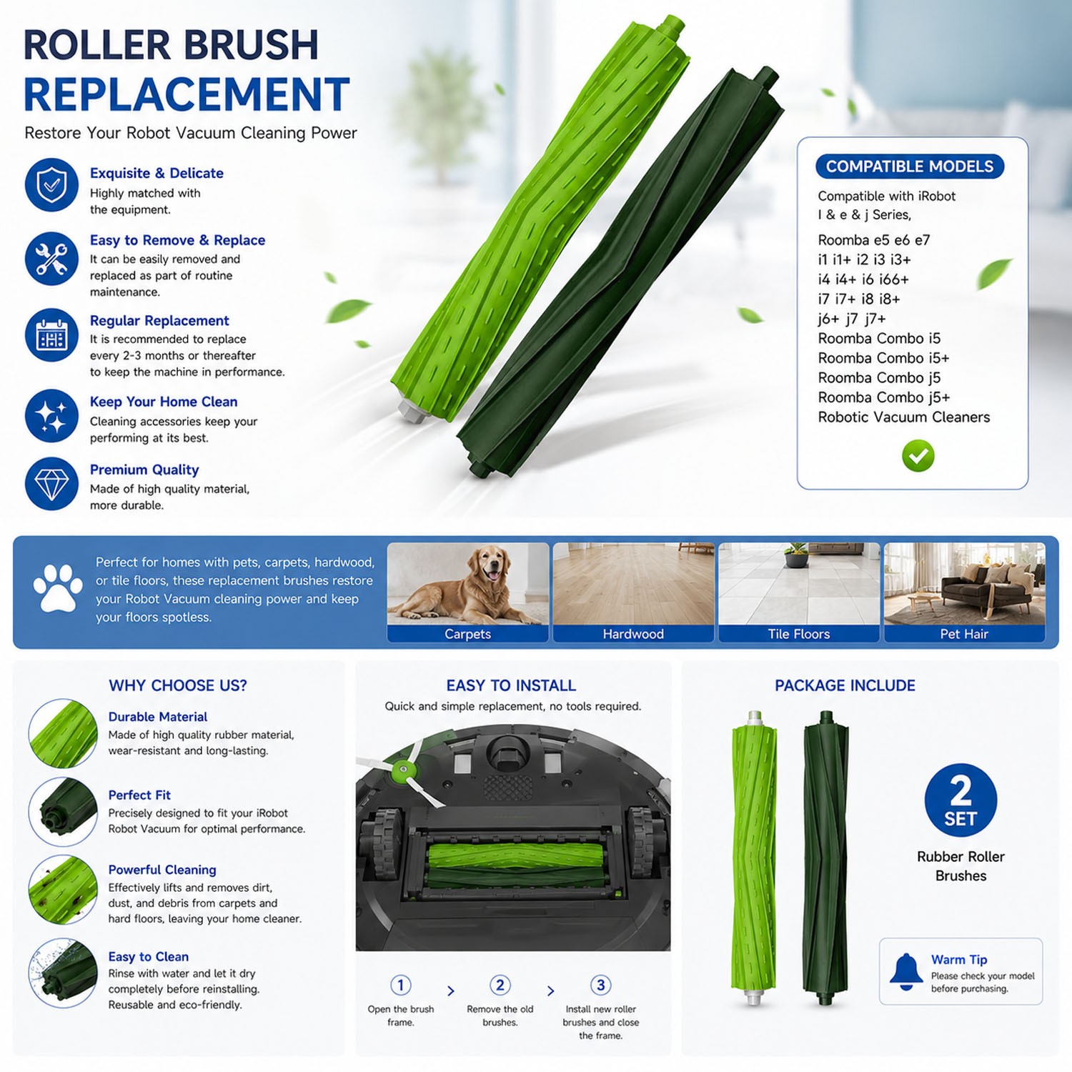 2x Replacement Dual Roller Brushes for iRobot Roomba i3+ i4+ i7+ i8+ j7+