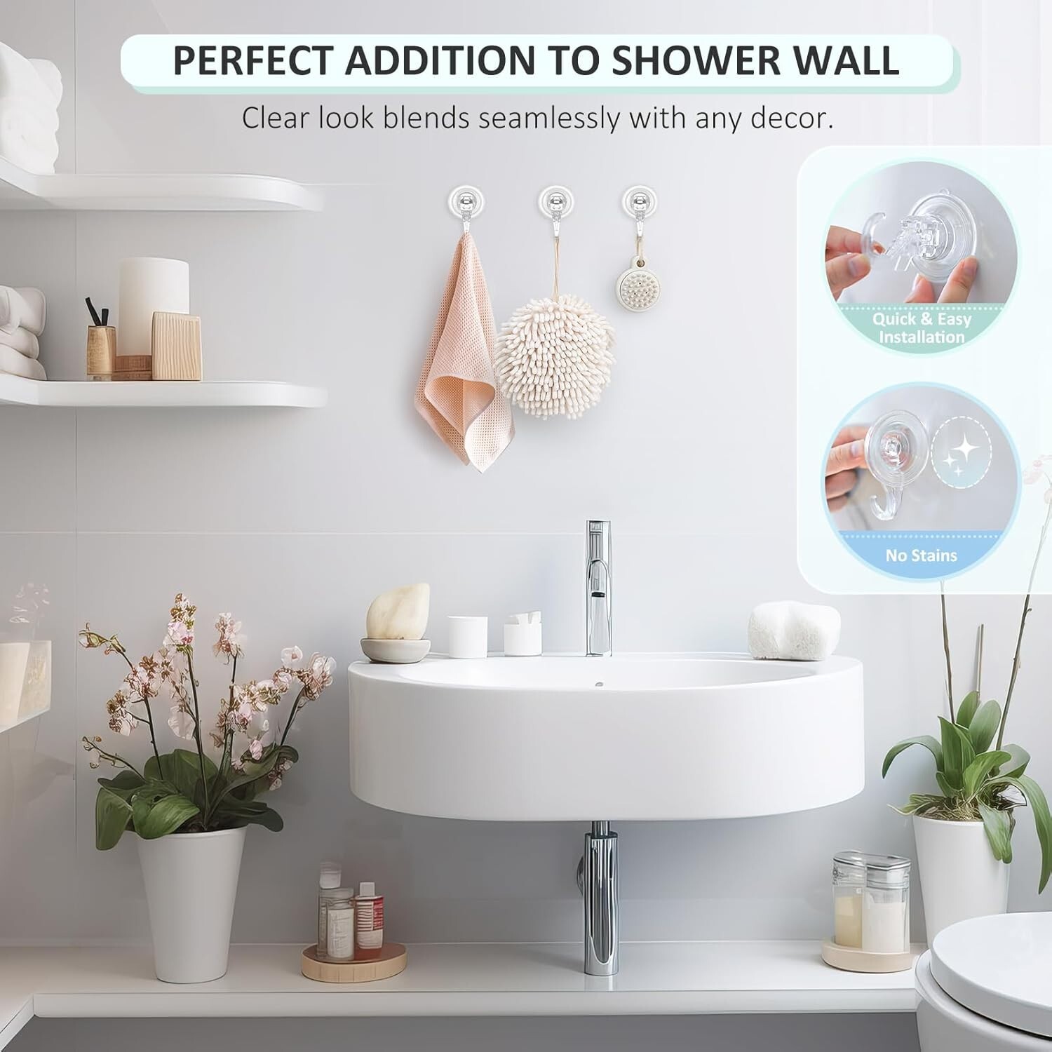 Minimalist 4-Pack Clear Suction Hooks – Perfect for Shower & Home Essentials