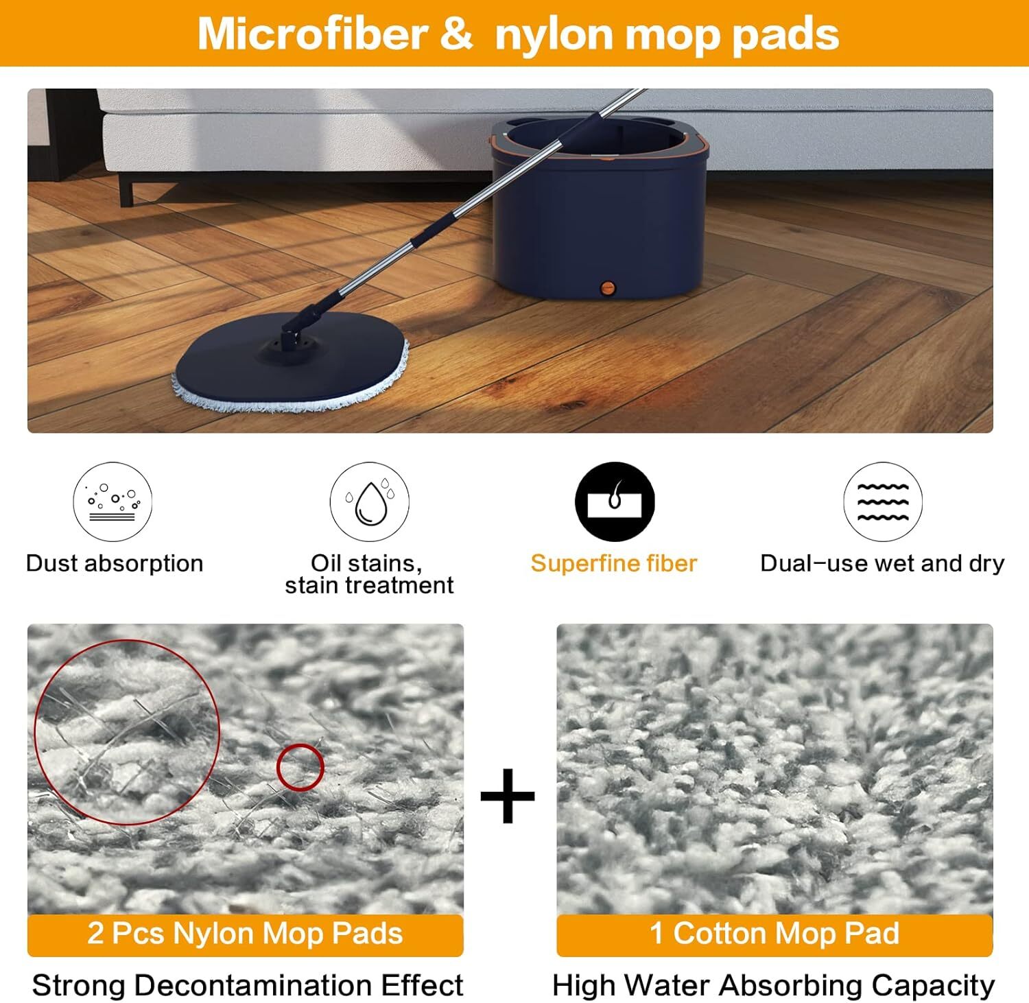 Flat Floor Mop and Bucket System Set with Wringer, Spin Mop and Bucket Separate