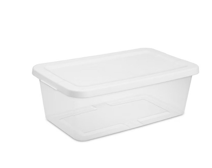Sterilite 6 Qt Storage Bins 10 Pack Clear Plastic Containers Snap Lid White