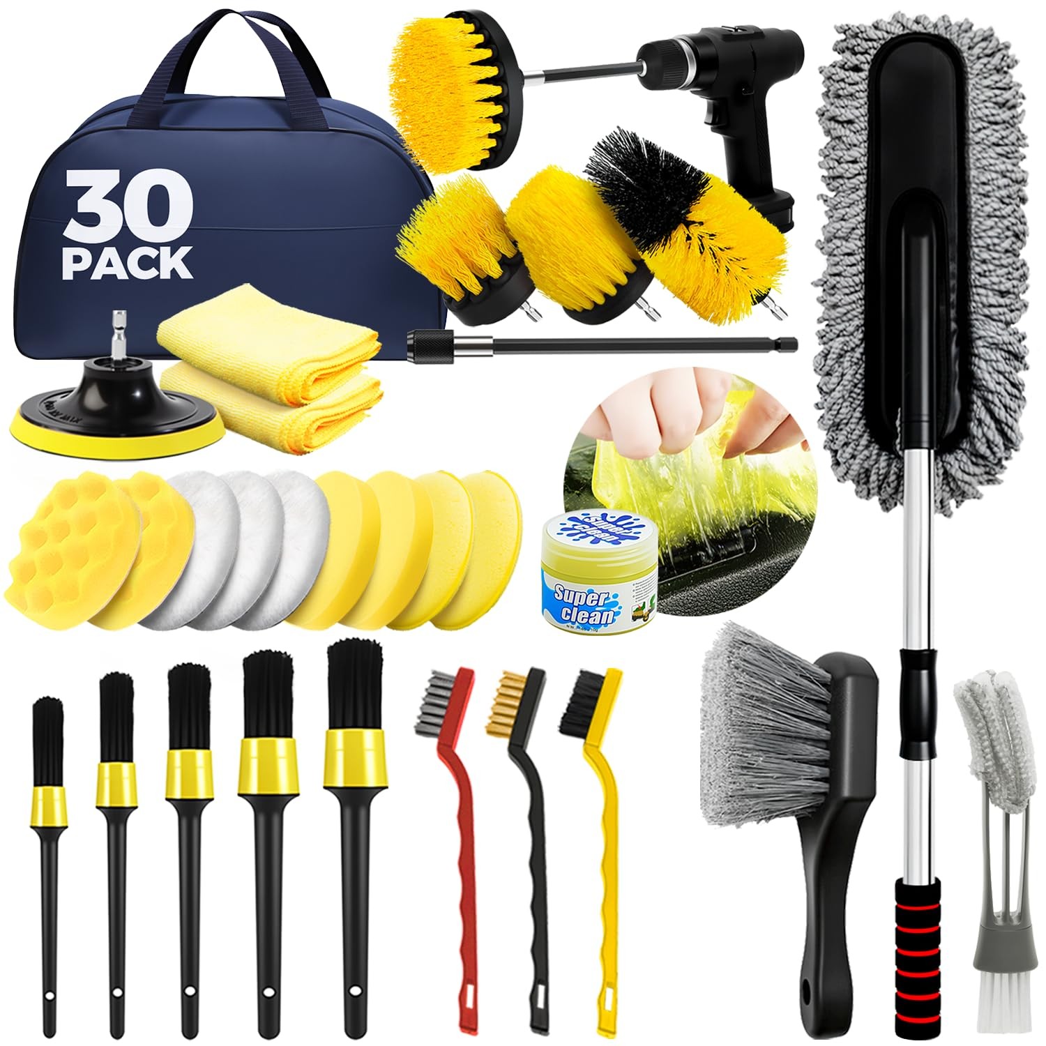 Car Detailing Kit with Detailing Brush Set and Auto Wash Cleaning Tools and