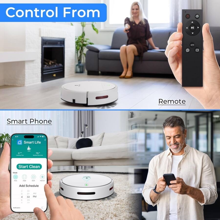SereneLife -pure clean Smart Robot Vacuum and Mop Combo, App Control, – White