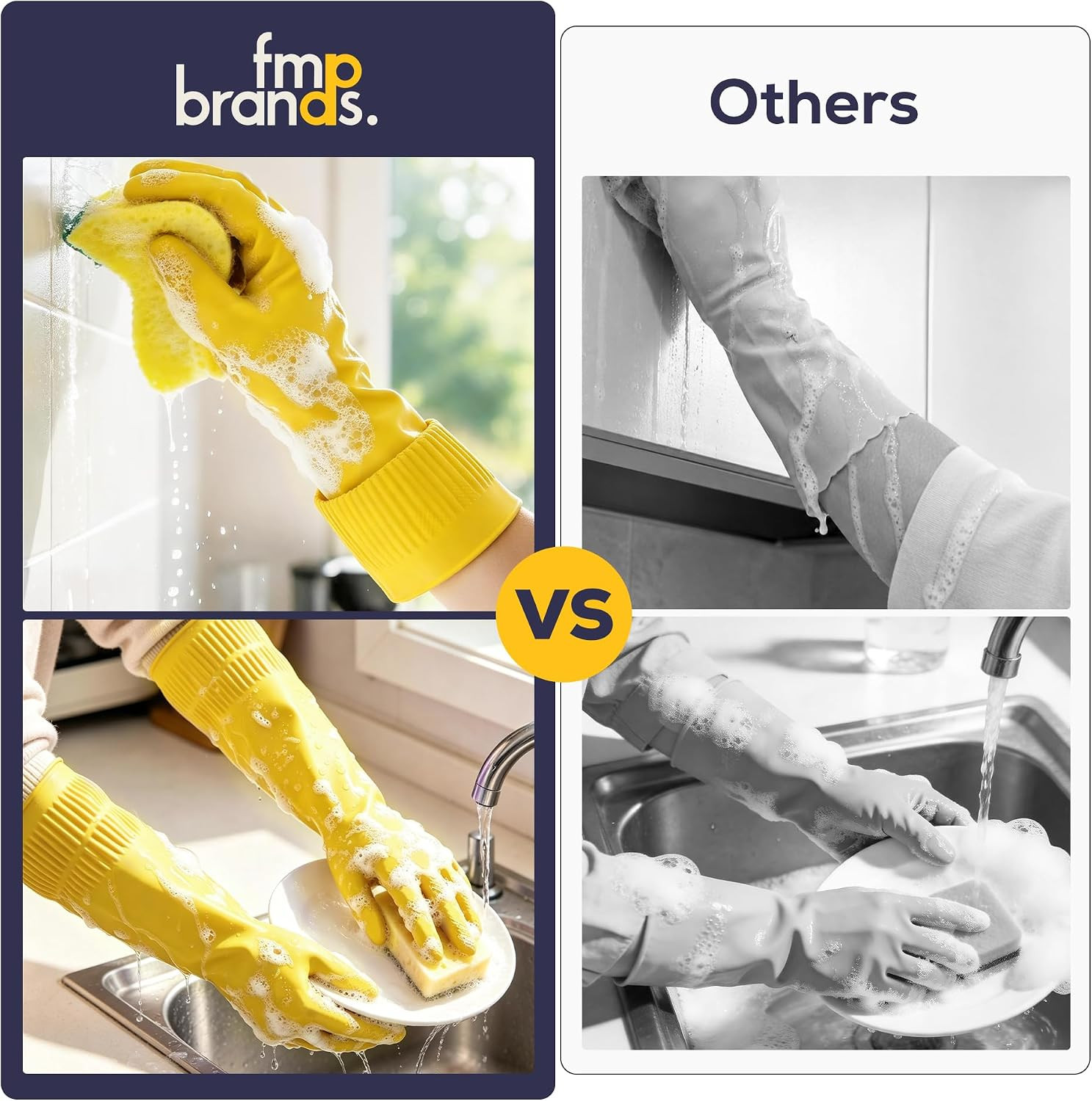 3/6/12/60 Pairs 15 Inch Extra Long Rubber Dishwashing Gloves – Non-Slip for Clea
