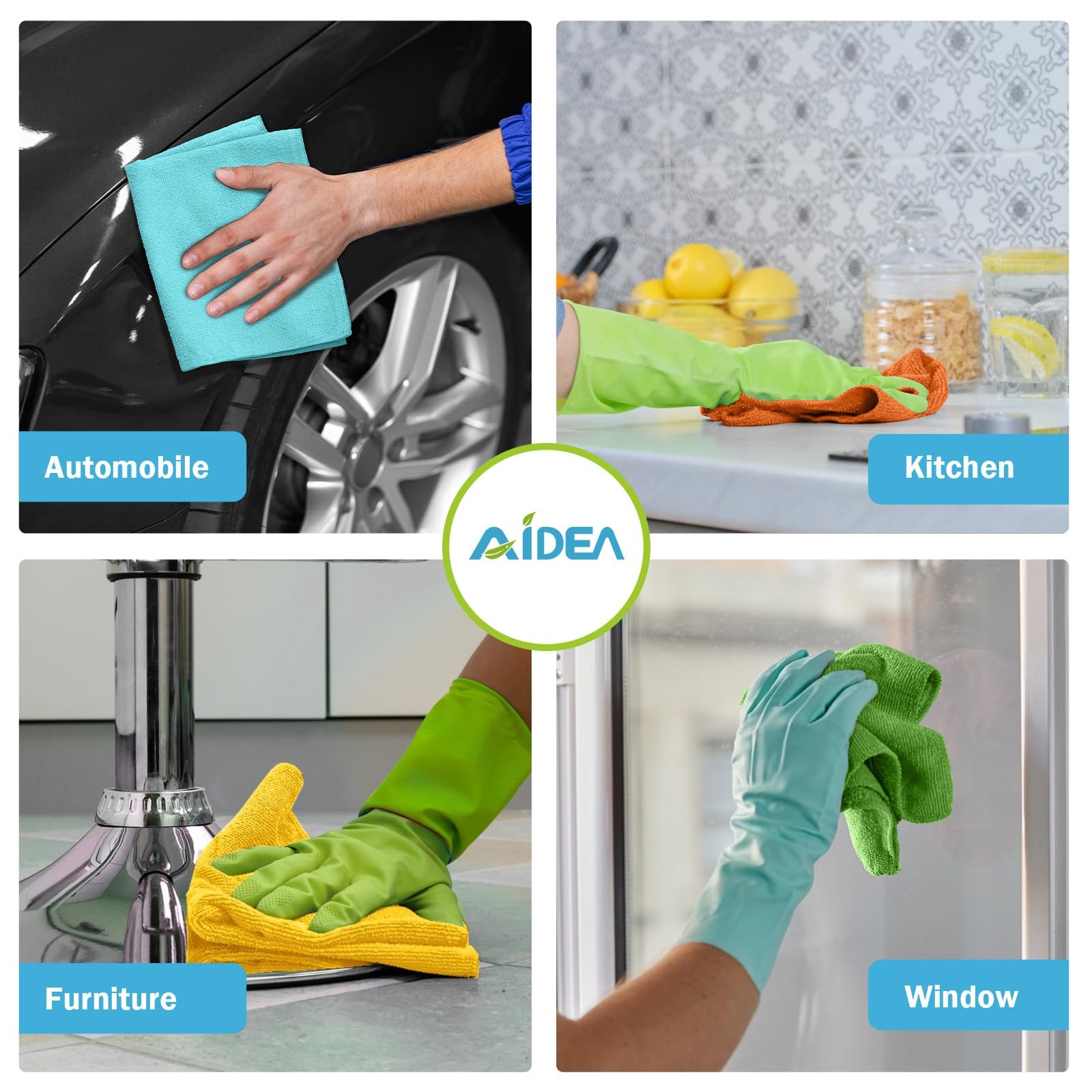AIDEA Microfiber Cleaning Cloth, 10PK, Soft Absorbent 12″×12″, Blue/Yellow