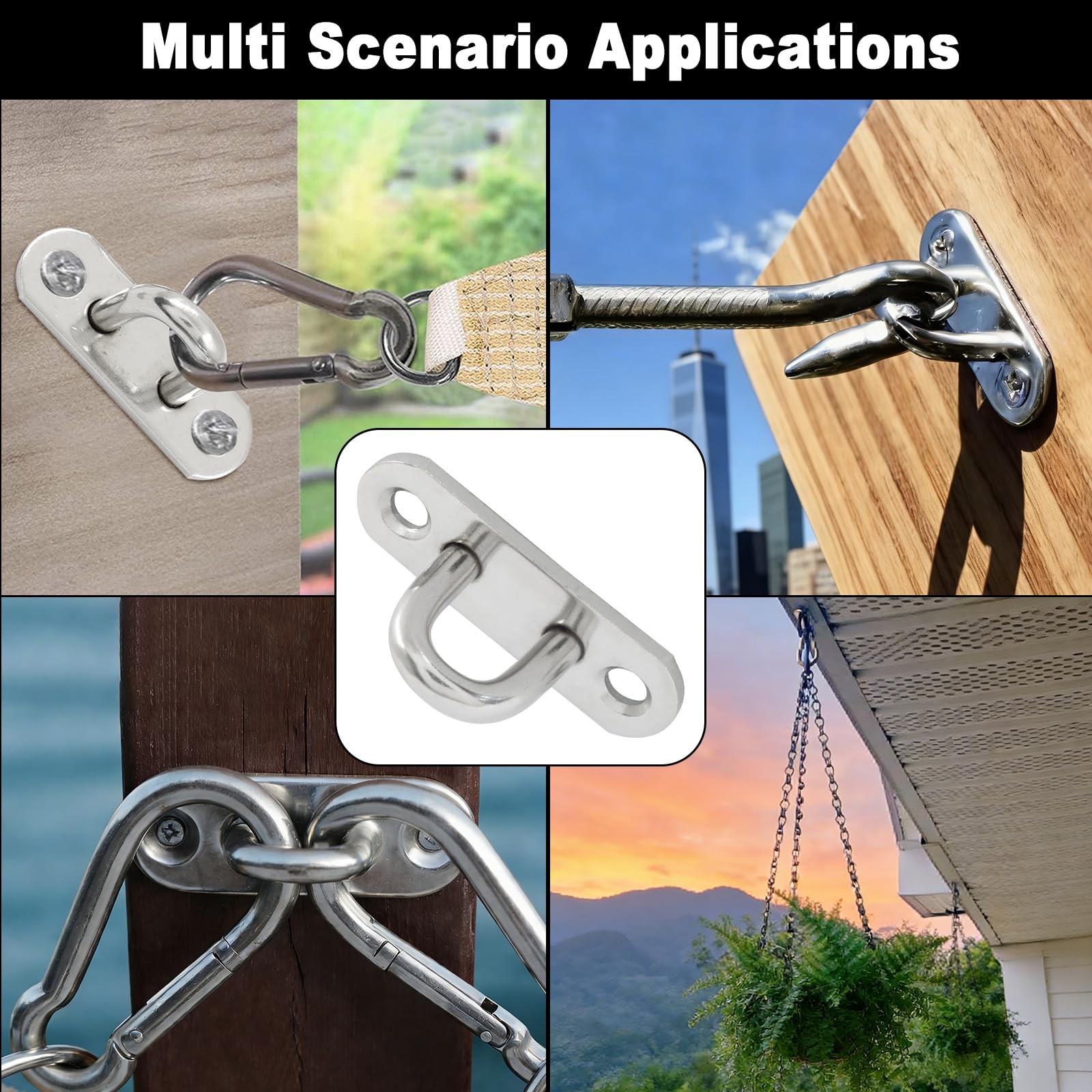 10 Pack 304 Stainless Steel Pad Eye Plate Hooks 1.75 x 0.57 Inch Hanger Ring