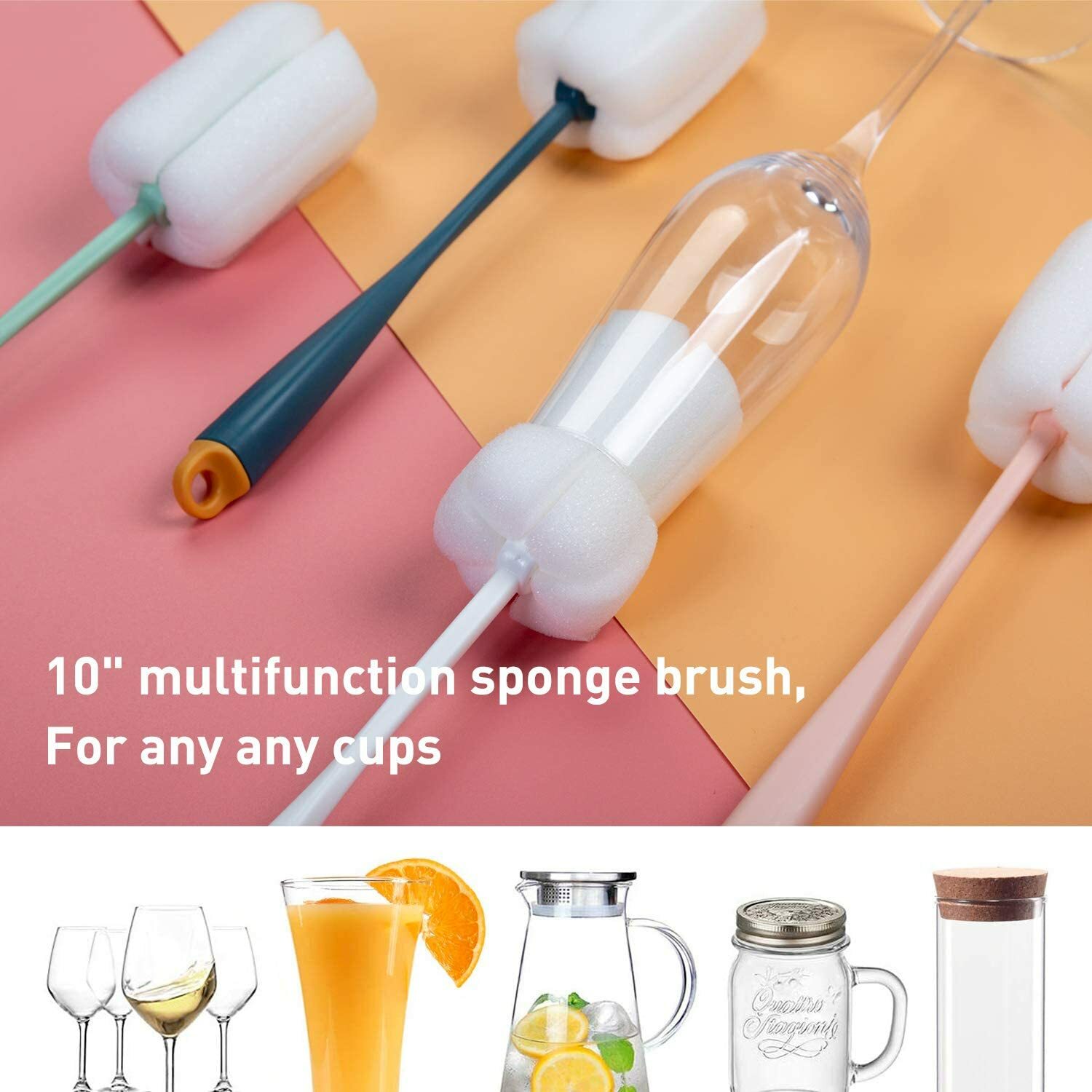 5 Pack Bottle Brush Cleaning Set，Long Handle Bottle Cleaner for Washing Narrow