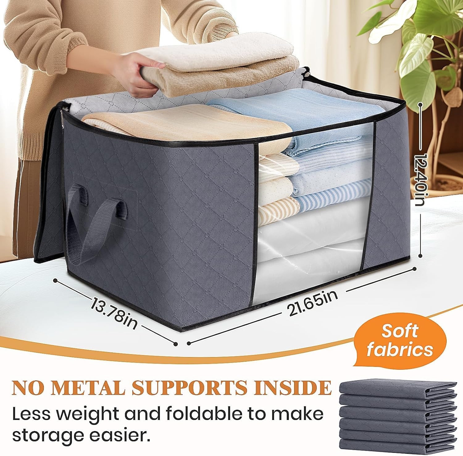6 Pack Storage Bags for Clothes Blanket Storage Bins with Lids | Foldable Closet