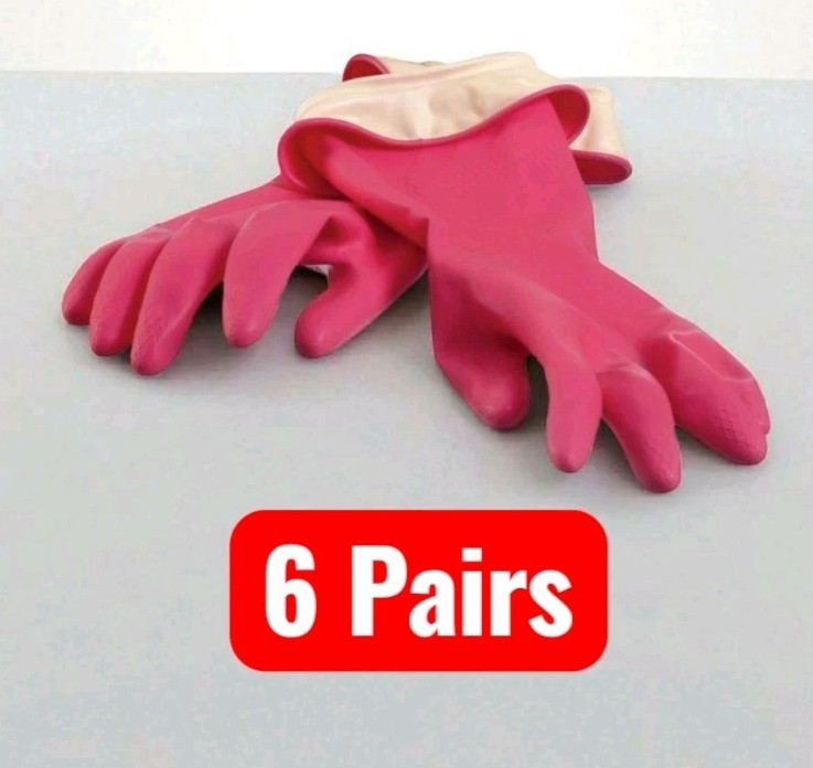 6 Pairs Casabella Premium Waterblock Reusable Household Cleaning Gloves, M Pink