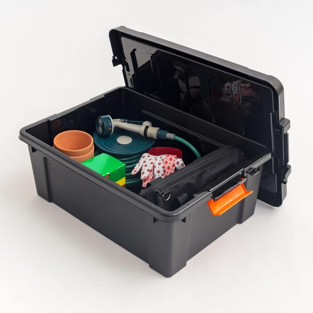 12 Gal Heavy Duty Stackable Storage Tote with Latching Lid Black