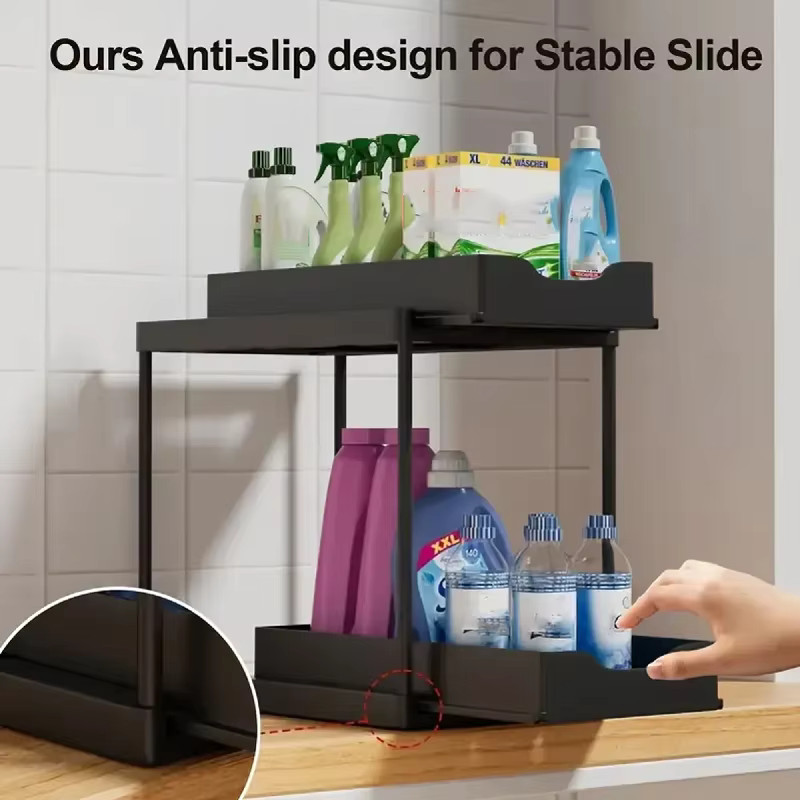 2 Tier Under Sink Organizer Storage Rack Bathroom Kitchen Sliding Shelf Cabinet