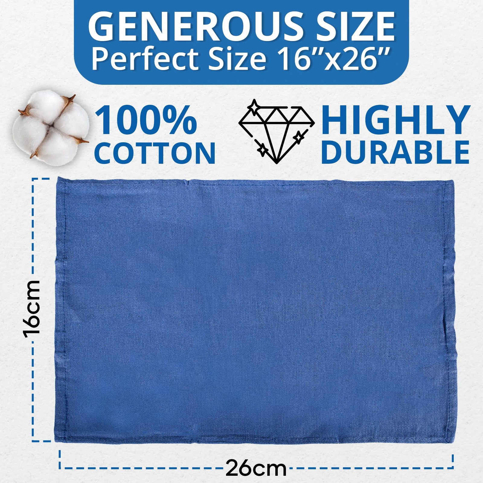 12 Pack 100% Cotton Size 15×25 Blue Cleaning Rags for Kitchen, Bar Home, Windows
