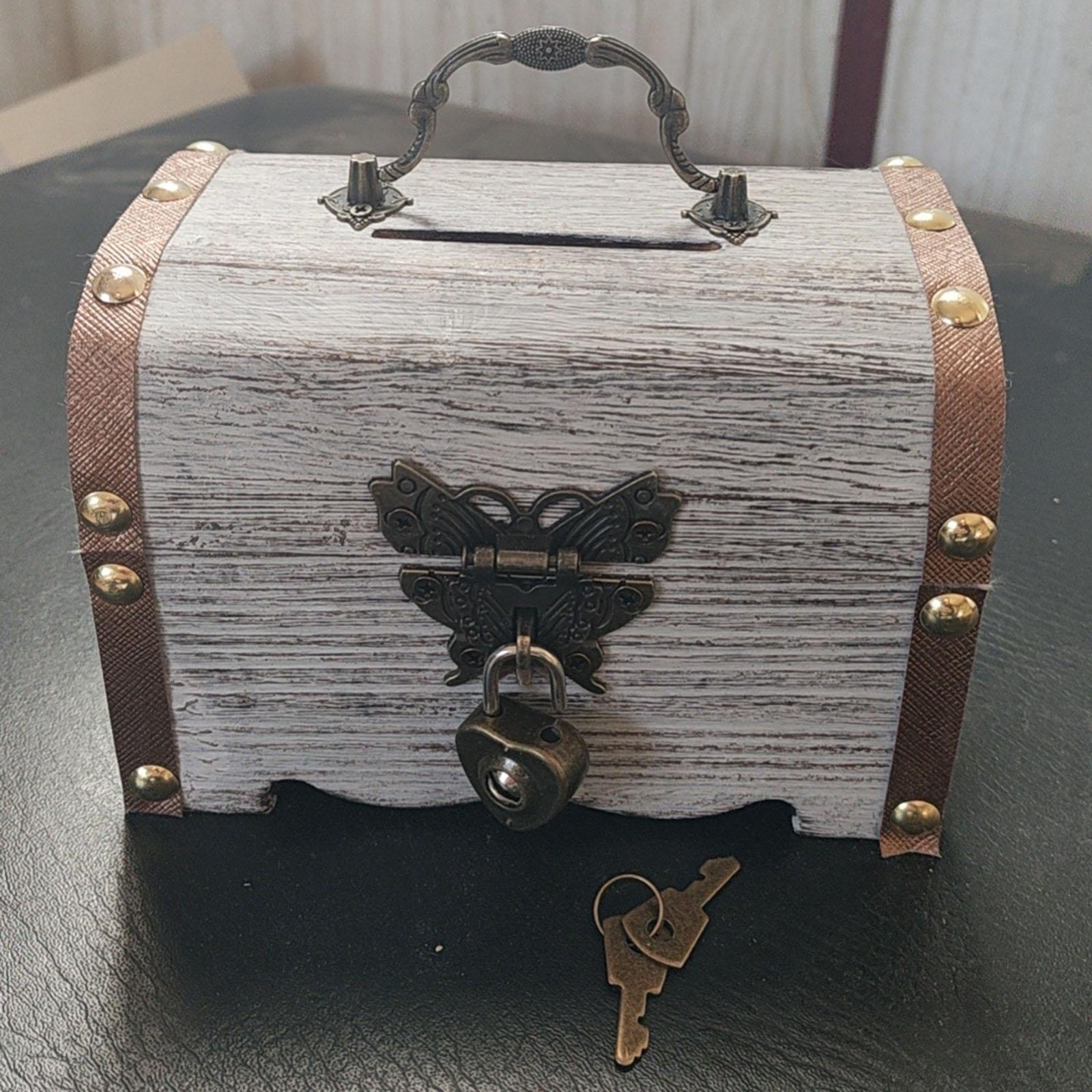 Wooden Box Piggy Bank Treasure Chest for Housewarming Wedding Children Gifts