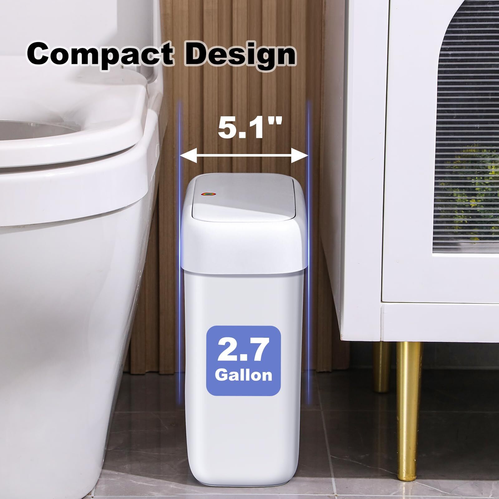 Bathroom Small Trash Can With Lid10l / 2.7 Gallon Slim Garbage Bin Wastebasket W
