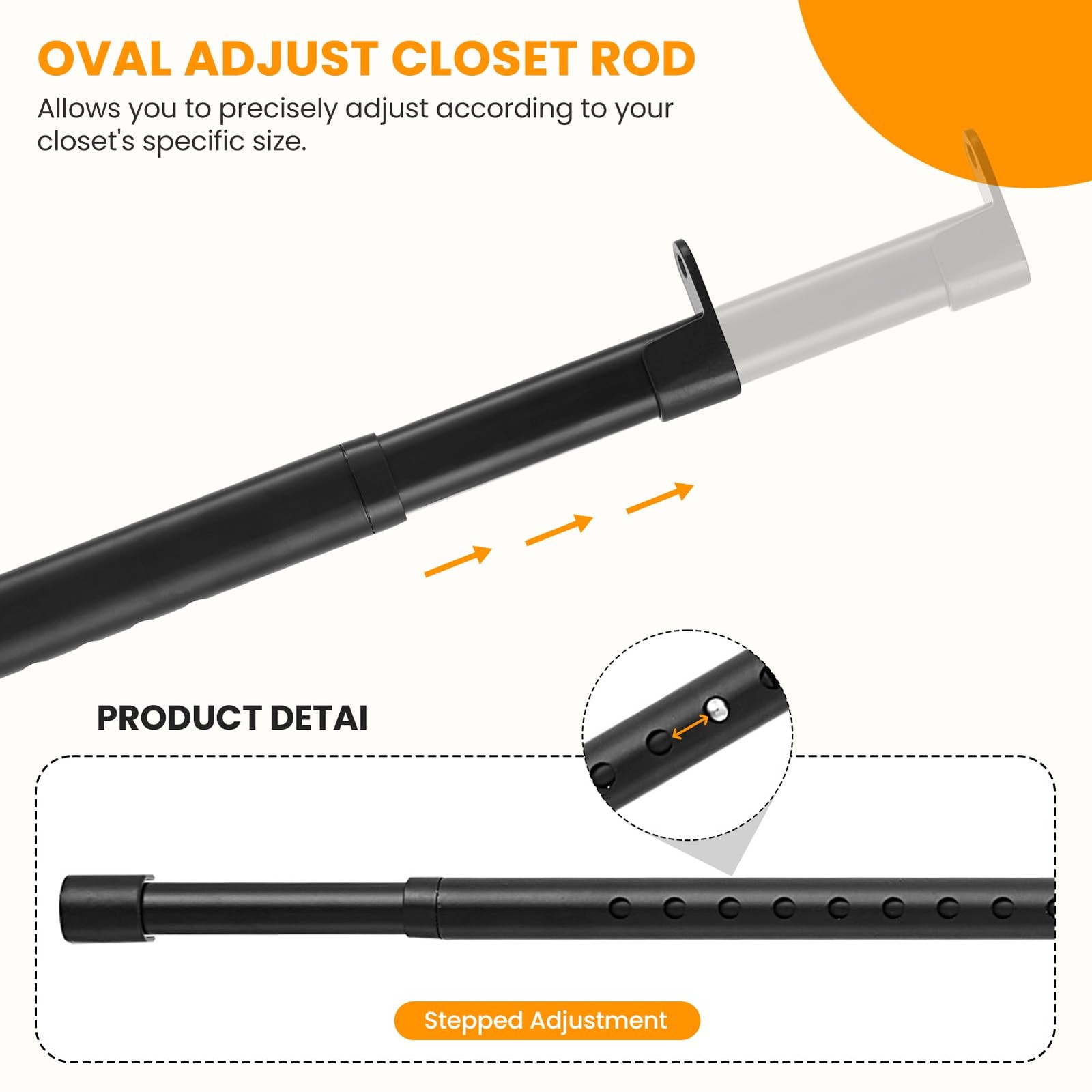 Oval Closet Rod for Hanging Clothes Adjustable Closet Rods 18 to 40 Inch Heavy