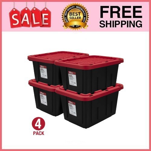 Hyper Tough 12 Gal Small Storage Bin w Snap Lid,Heavy Duty Plastic Container,4ct