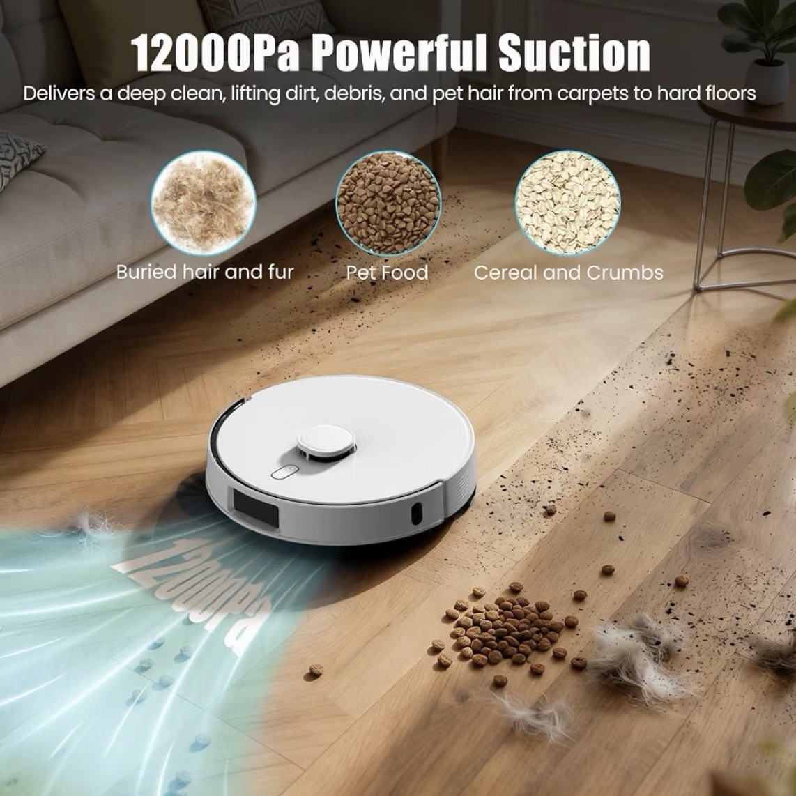 Robot Vacuum & Mop w/ Self-Emptying Dock – LiDAR, 12,000Pa, App Control