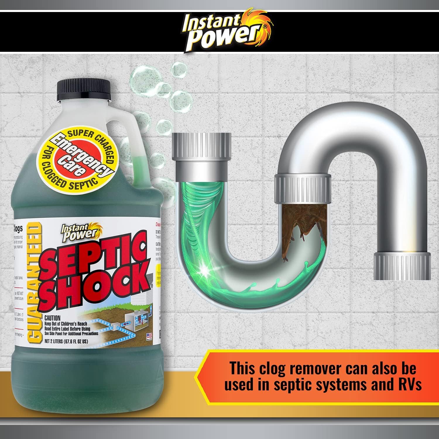 Septic Shock Drain Cleaner 67.6 Fl Oz Septic Tank Treatment Enzyme Clog Remover