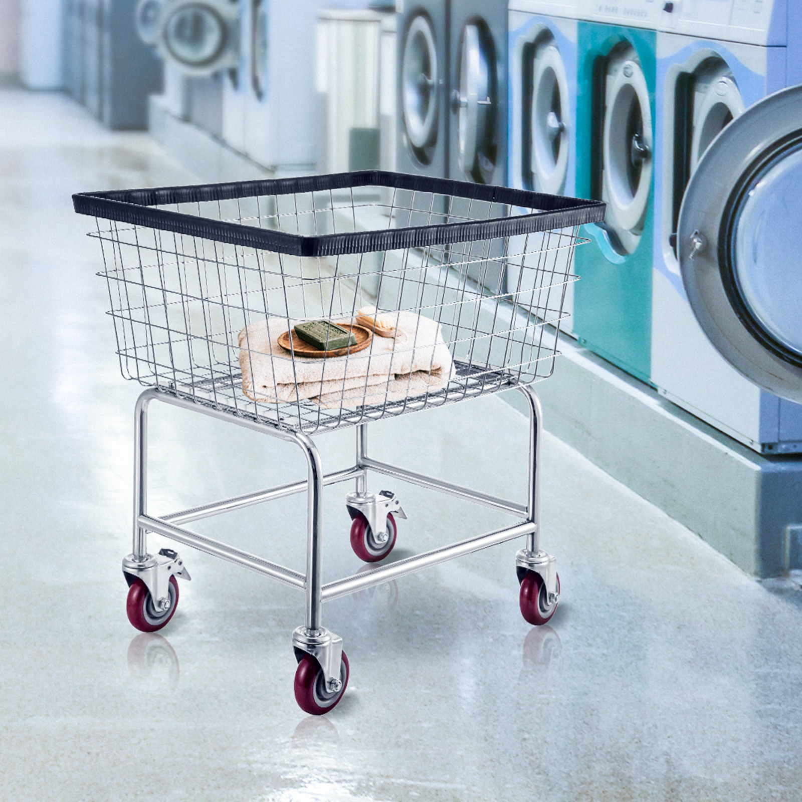 VEVOR Wire Laundry Cart Wire Laundry Basket 2.5 Bushel Heavy Duty w/ 4” Wheels