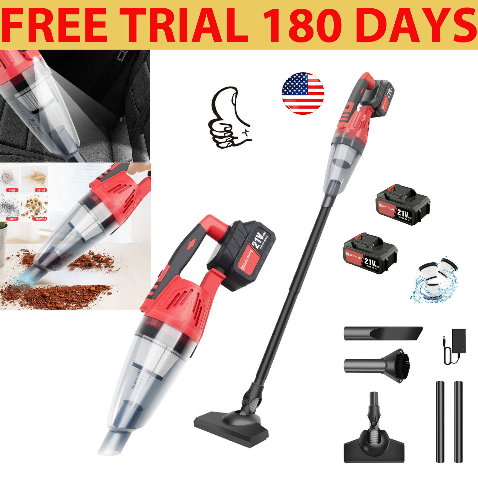 4 in 1 Cordless Vacuum Cleaner LED Rechargeable Lightweight Stick Vacuum Cleaner