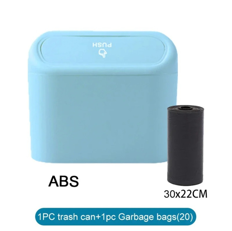 1set Mini Car Trash Can with Lid & Garbage Bags Leak-proof Mini Car Accessories