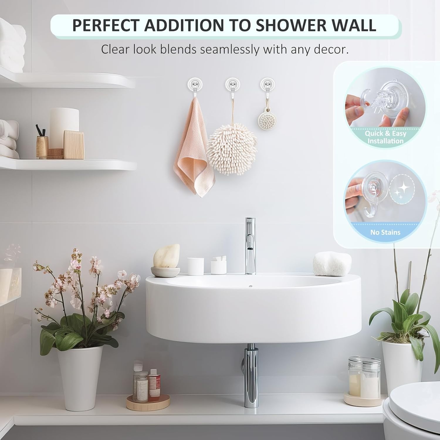Minimalist Clear Suction Cup Hooks, Removable & Reusable – 2 Pcs, 6.6 lbs Max