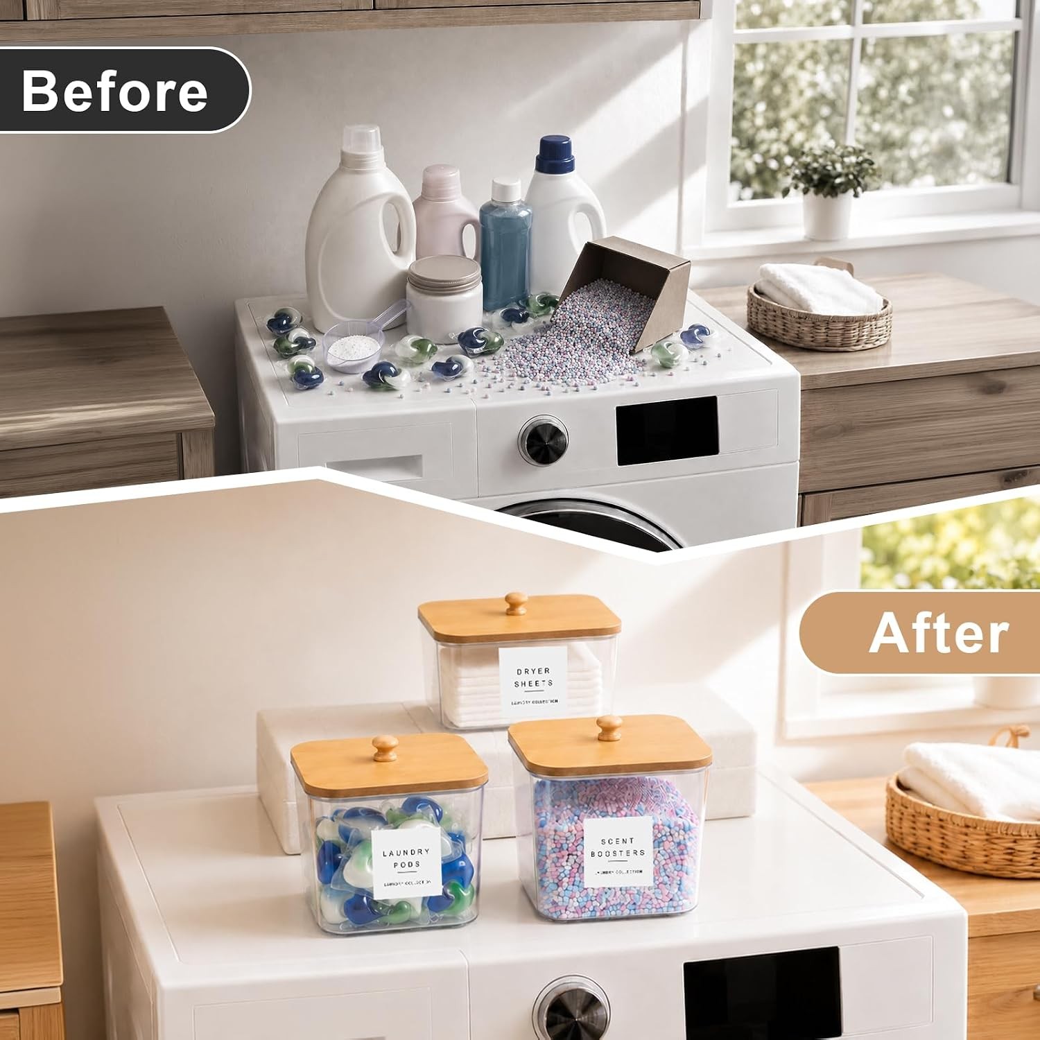 3 Pack Laundry Pod Containers and Dryer Sheet Holder, Laundry Room Organization