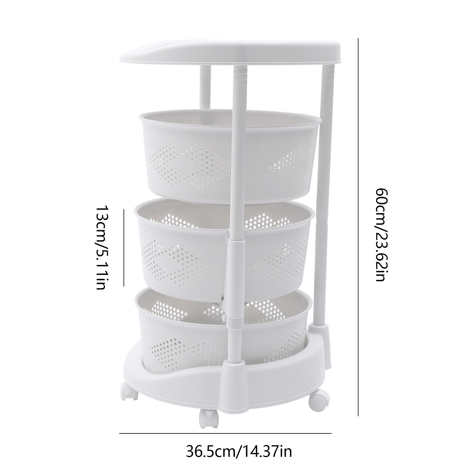 3-Layer Kitchen Storage Cart with Rotating Baskets for Fruits and Vegetables