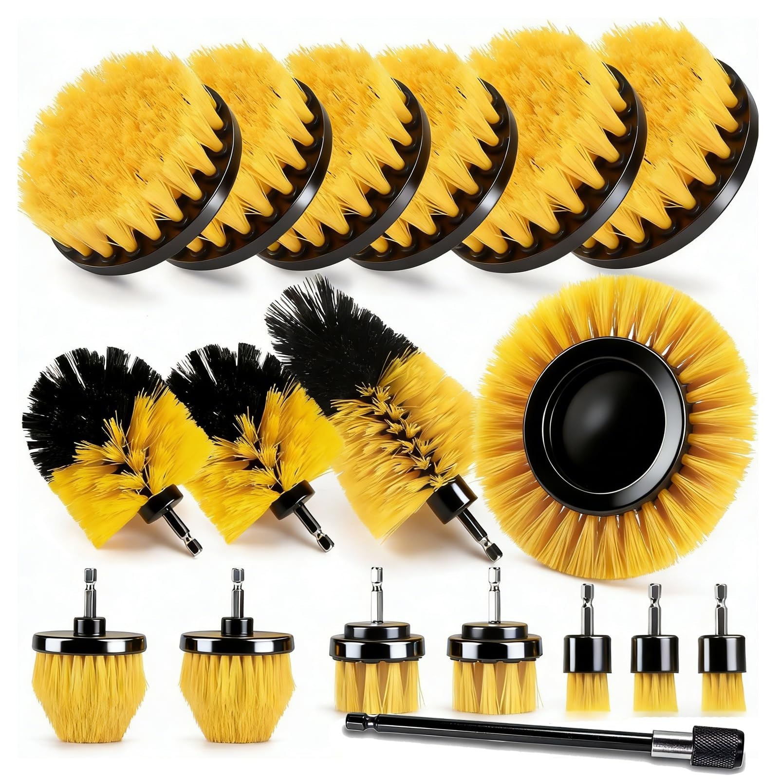 18 Pack Drill Brush Set – Power Scrub Attachments for Cleaning, Car Detailing, B