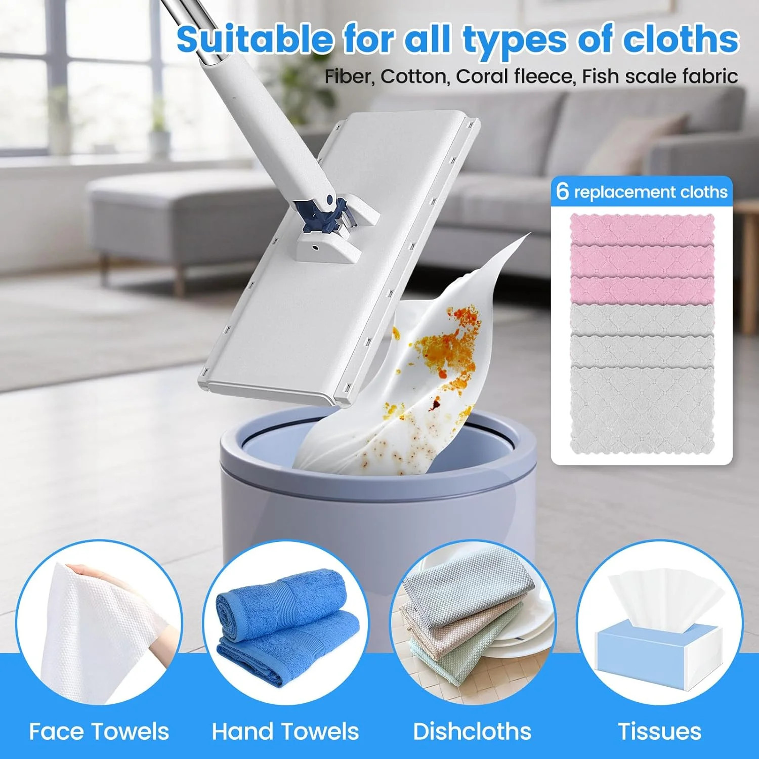 Snap Grip Mini Mop with 6 Washable Pads, Lazy Dry Wet Mops Household Items for W