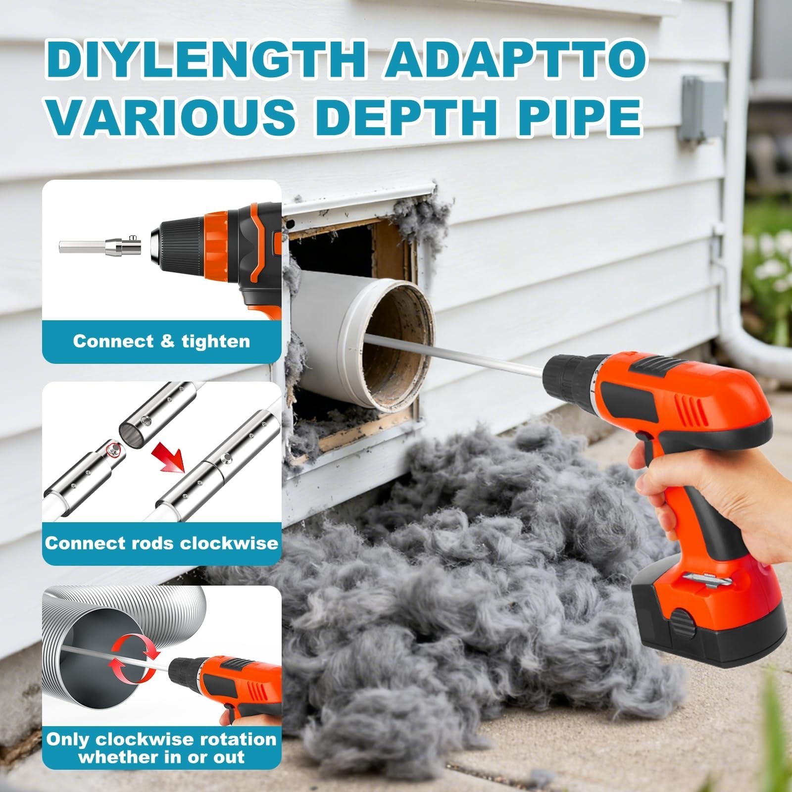 Dryer Vent Cleaner Kit 15 Ft Flexible Lint Remover Brush Sealegend